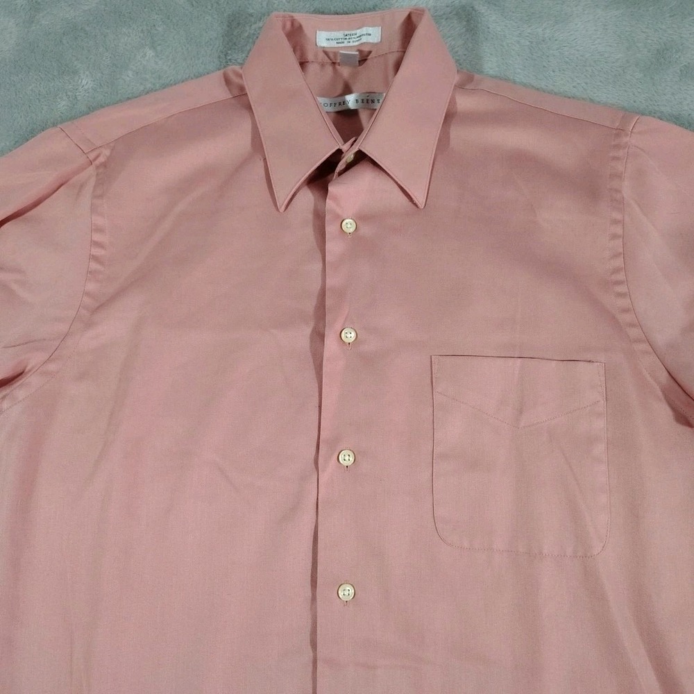 Geoffrey Beene Sateen Shirt Mens M 15.5(32/33) Rose Designer City Work Button Up